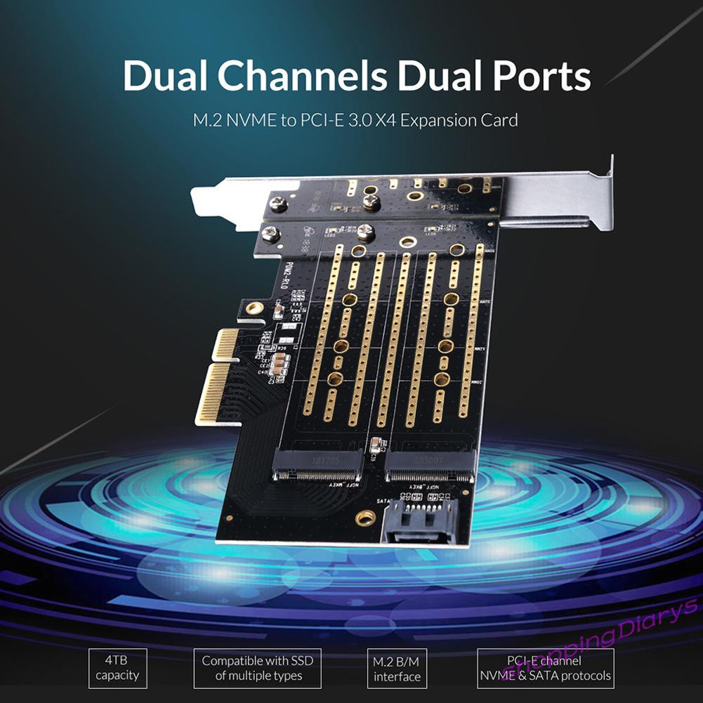 ✤Sh✤ ORICO M.2 NVME SATA to PCI-E 3.0 X4 Adapter Dual M.2 SSD PCIE Riser Cards