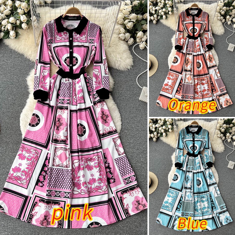 Đầm maxi ZANZEA cổ bẻ in họa tiết phong cách vintage thời trang dành cho nữ