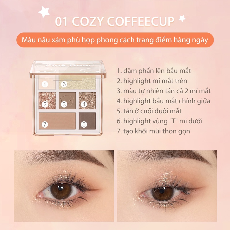 Bảng Phấn Mắt Pink Bear Little World 10g 7 Màu Lì Và Nhũ Làm Phấn Bắt Sáng | BigBuy360 - bigbuy360.vn