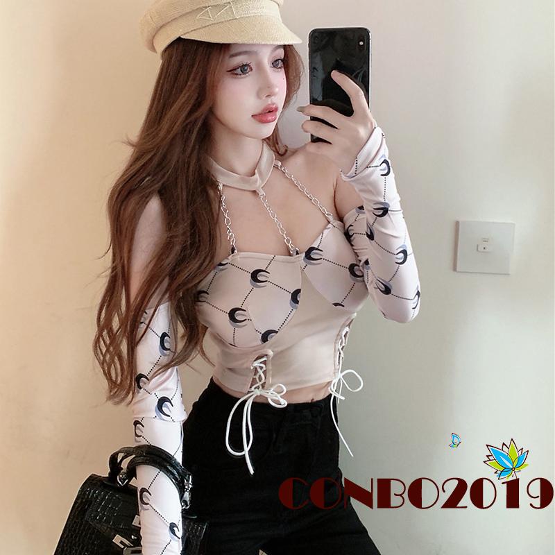 Áo Thun Dài Tay Hở Vai In Họa Tiết Độc Đáo Thời Trang Quyến Rũ Cho Nữ