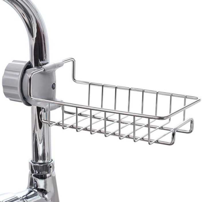 Kệ inox gắn vòi nước đa năng, giá để giẻ rửa bát dụng cụ nhà bếp