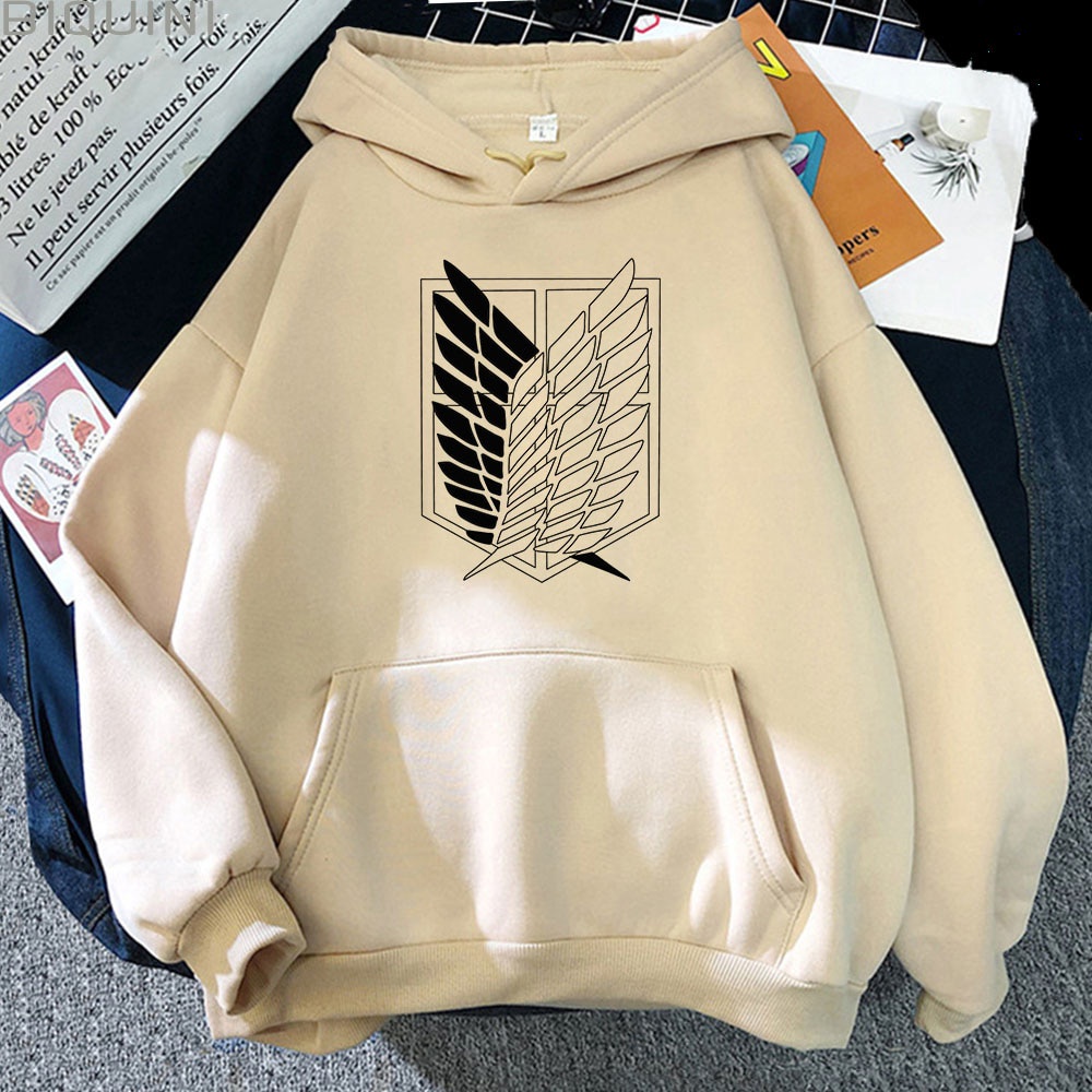 Áo Khoác Hoodie Thể Thao Tay Dài Dày Chui Đầu In Họa Tiết Attack on Titan Đường Phố Cho Cặp Đôi