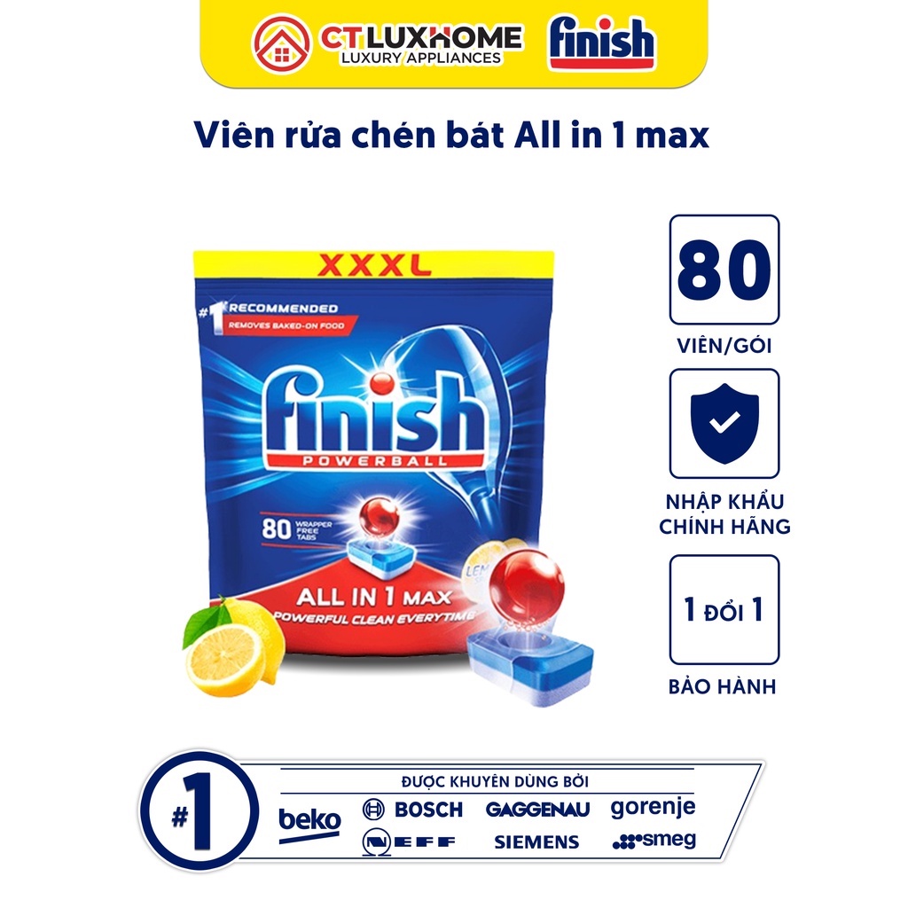 Viên rửa chén bát Finish All In One Max 80 viên [10 chức năng]