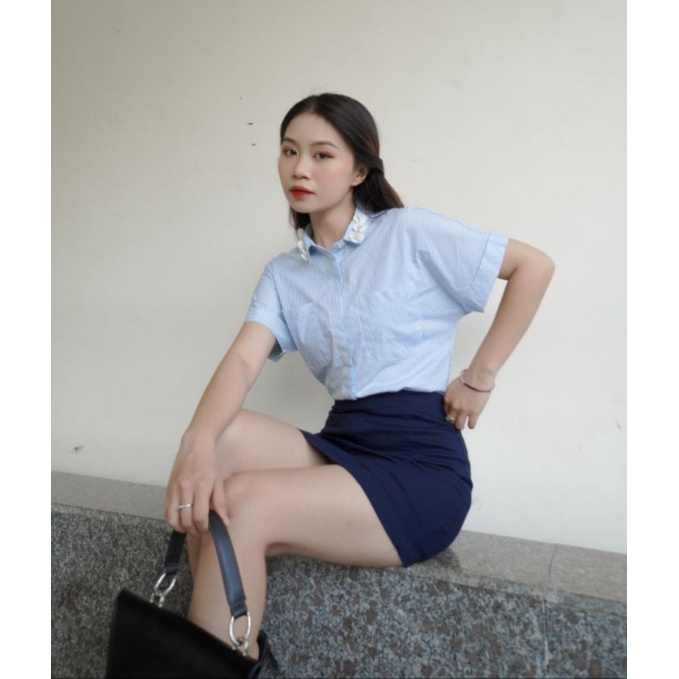Sơ mi nữ kate vải mát vnxk, stripe blue t-shirt