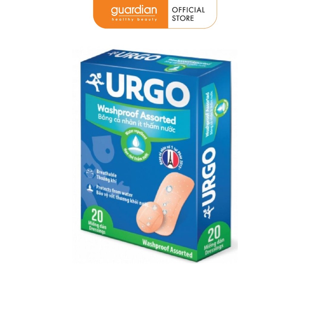 Băng cá nhân Urgo Washproof dành cho người tiếp xúc với nước (20 miếng x 4 kích cỡ)
