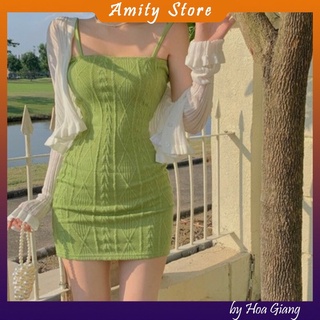 [Đầm body 2 dây ôm sát] Đầm hai dây cổ vuông hoạ tiết hình học gợi cảm nữ hàng quảng châu