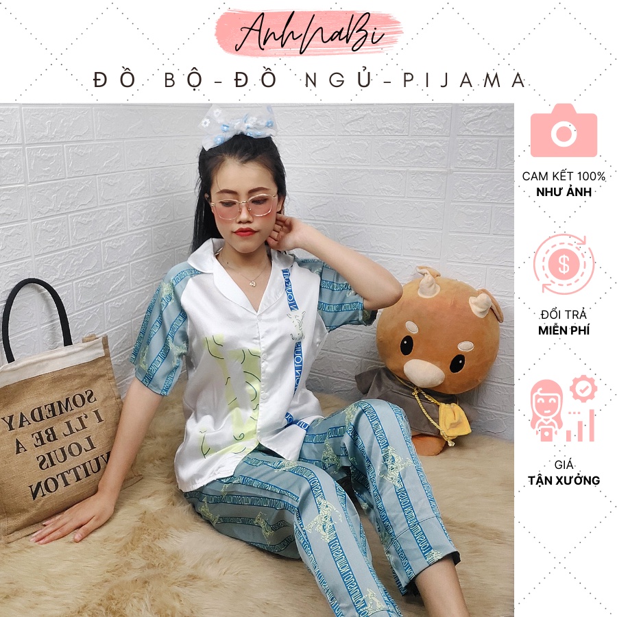 Pijama Latin thiết kế tay ngắn,quần dài họa tiết sọc dọc A018 AnhNaBi