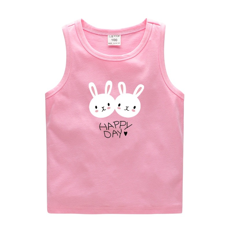 Áo ba lỗ bé gái, áo sát nách bé gái cotton hình thỏ từ 8-20 kg