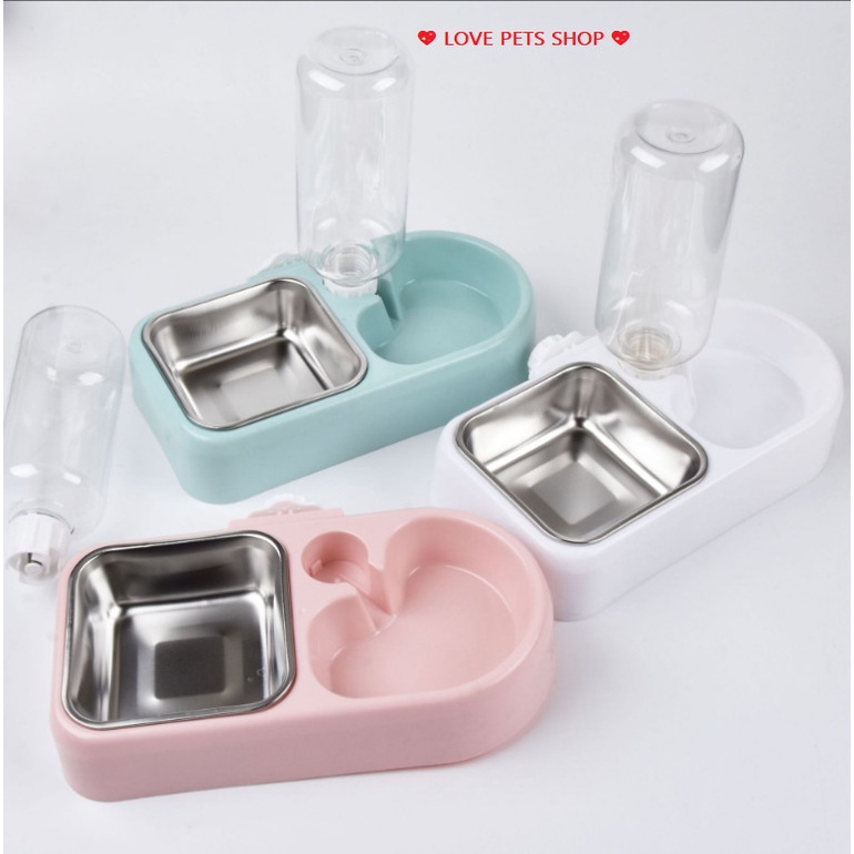 BÌNH NƯỚC GẮN CHUỒNG TỰ ĐỘNG KÈM CHÉN BẰNG INOX CHO CHÓ MÈO - LOVE PETS SHOP