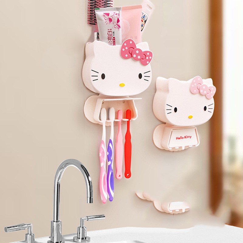 Kệ Dán Tường Đựng Bàn Chải,Kem Đánh Răng Hình Hello Kitty TEEN Dễ Thương,Làm Đẹp,Kute