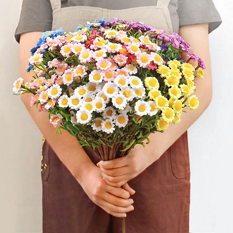 1 Nhánh 8 Hoa Cúc Nhân Tạo Trang Trí Nội Thất