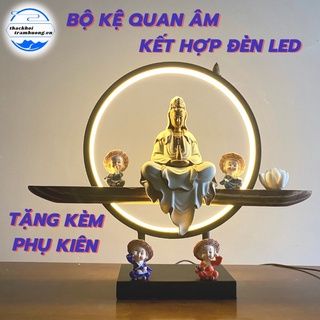 Bộ kệ Quan Âm kết hợp đèn Led ,thác khói trầm hương quan âm