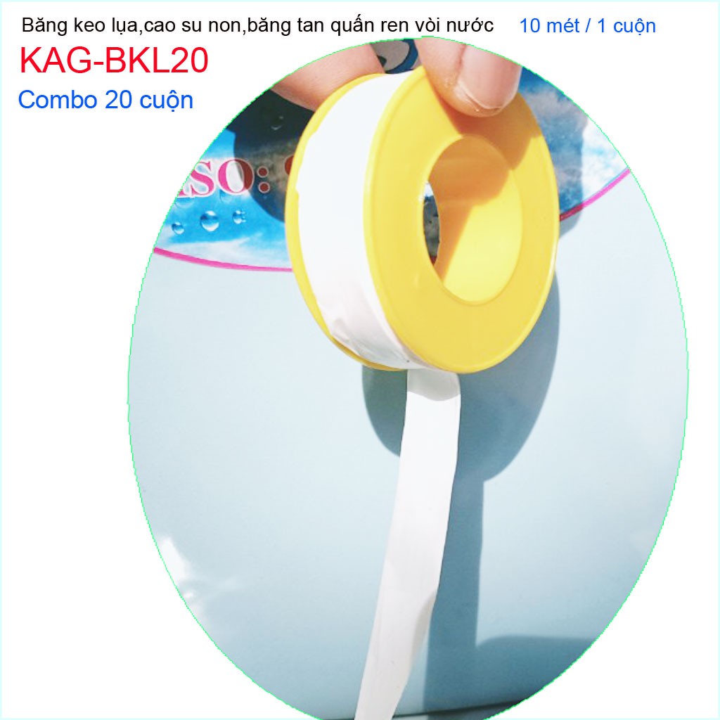 Combo20 hộp băng keo lụa 10m, combo20 cuộn cao su non 10 meters quấn ống nước KAG-BKL20