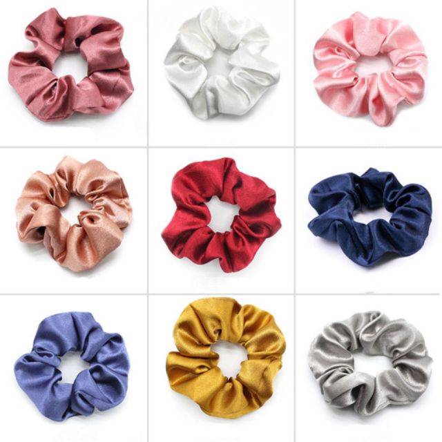 Dây buộc tóc scrunchie vải lụa bóng