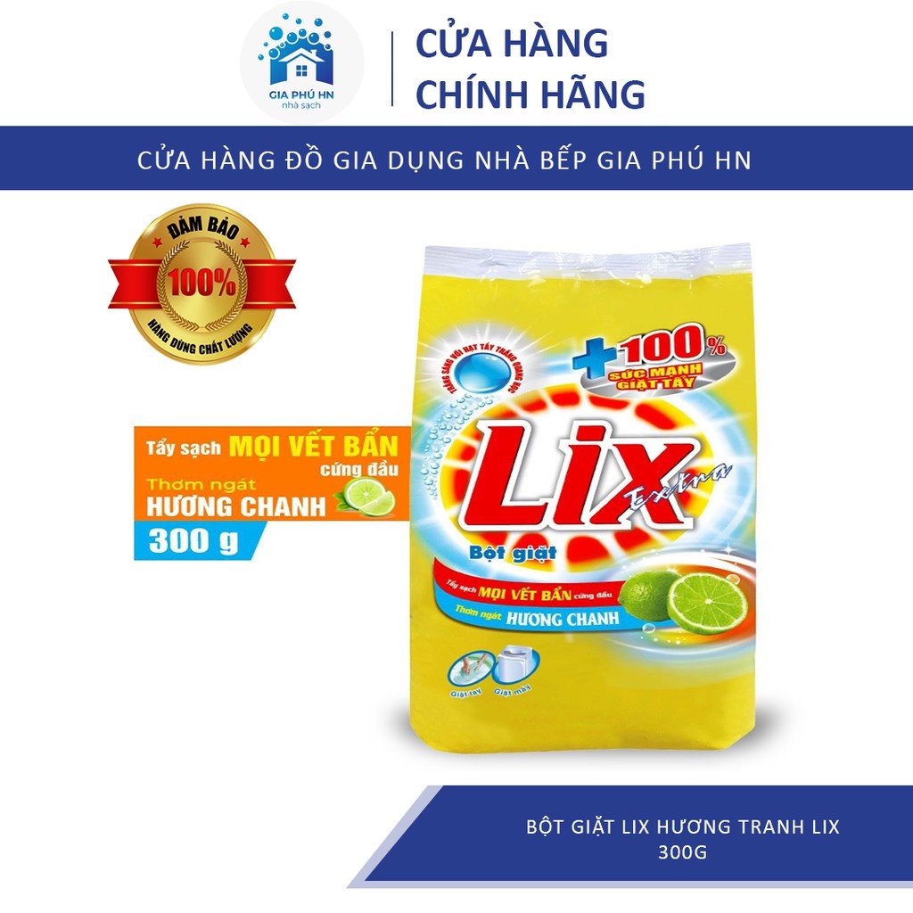 2 Túi Bột giặt LIX EXTRA 300gram HƯƠNG CHANH dành cho giặt máy, an toàn cho da, giặt tay tẩy cực mạnh