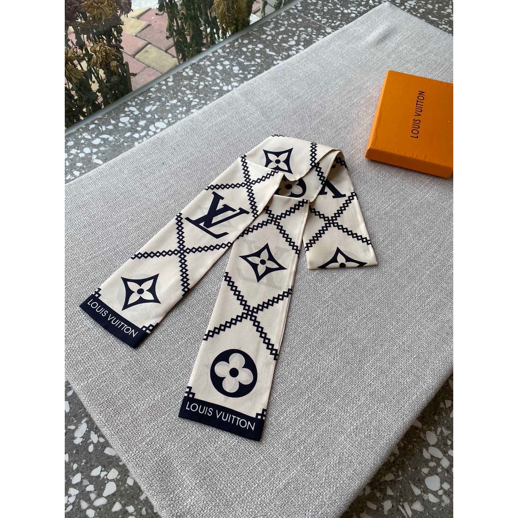 Khăn Quàng Cổ / Khăn Quàng Cổ / Túi Xách Bằng Lụa In Chữ Màu Đen / Be Phong Cách Cổ Điển Thời Trang 2022 Cho Nữ