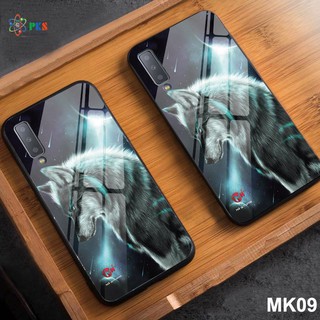 Ốp lưng Samsung Galaxy A7 2018 in 3D hình sói da quang mặt kính cường lực