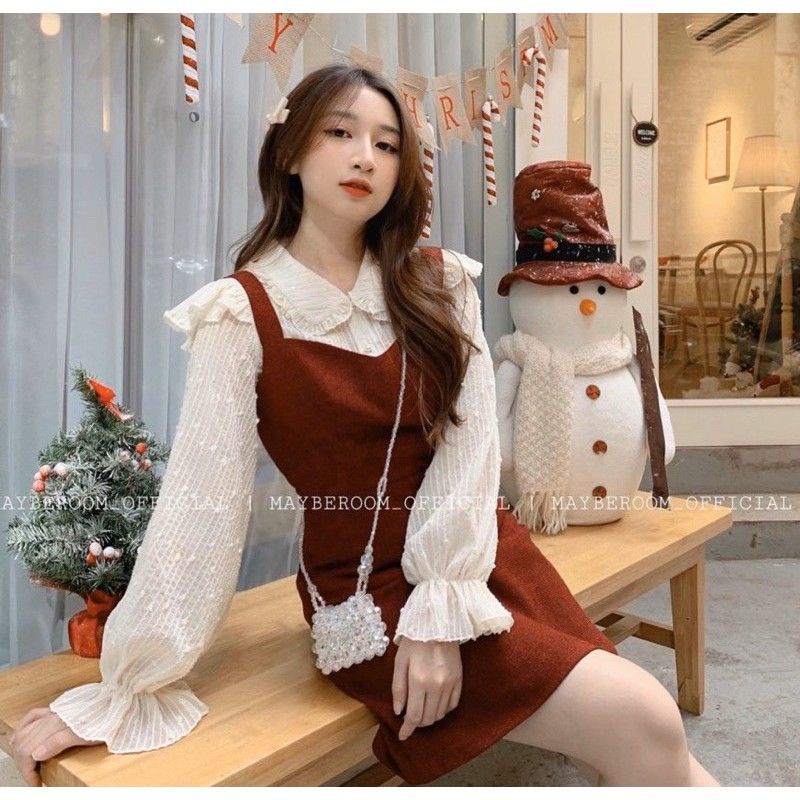 Set yếm nữ gồm yếm và áo sơ mi trắng ullzang bầu bí bon chen được