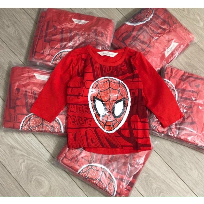 Áo cotton dài tay bé trai người nhện Spiderman đính cườm