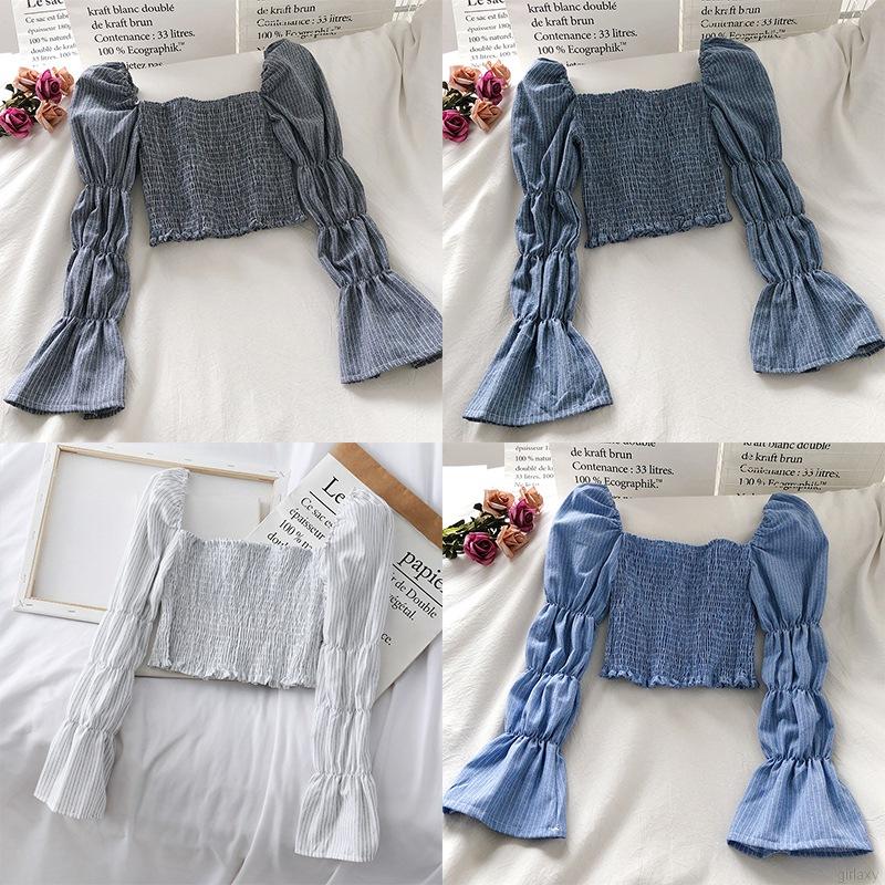 Áo kiểu nữ tay dài phối kẻ sọc phong cách thời trang trẻ trung cho phái nữ | BigBuy360 - bigbuy360.vn