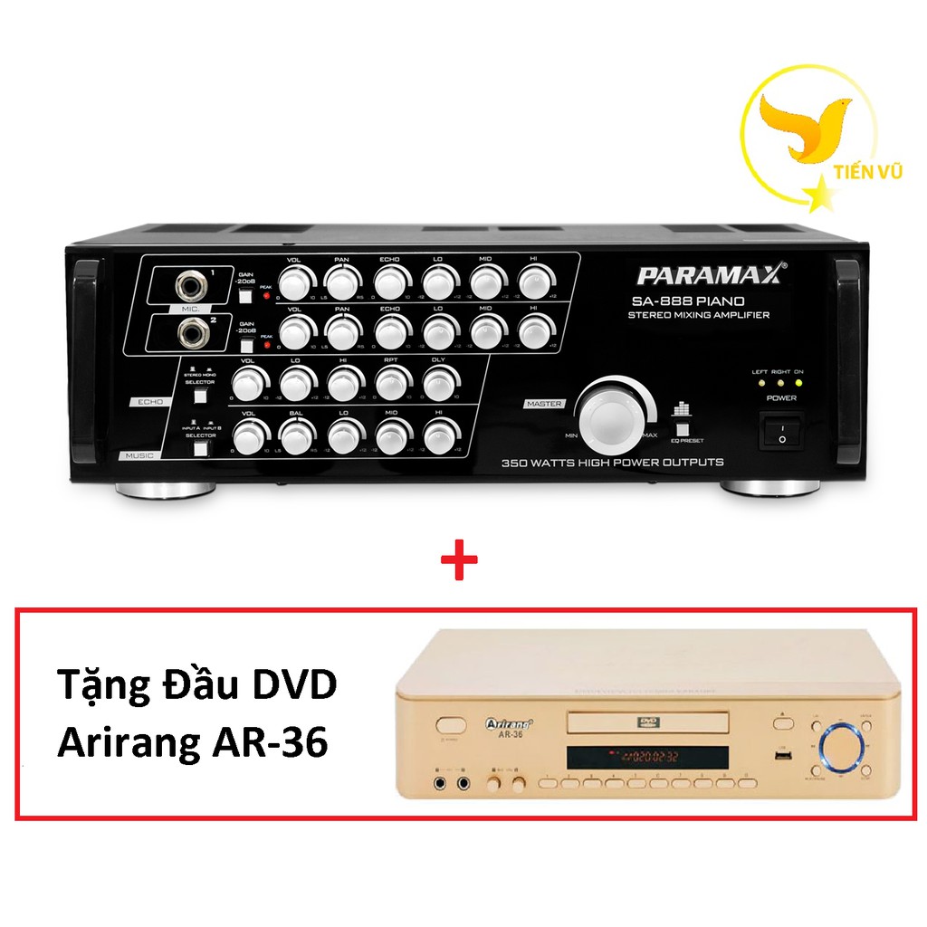 Amply PARAMAX SA-888 PIANO NEW + Tặng đầu DVD Arirang AR-36