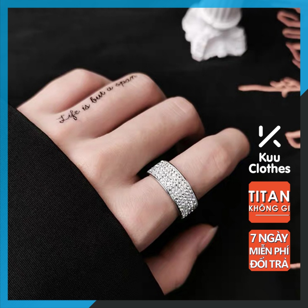 Nhẫn Thời Trang Bling Bling Kuu Clothes DRING Màu Bạc Đính Đá Lấp Lánh Màu Bạc Trắng Chất Liệu Titan Không Gỉ
