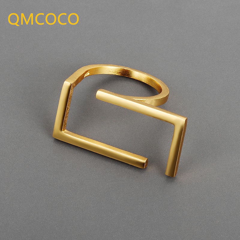 Nhẫn QMCOCO Màu Vàng / Bạc Dây Đôi Tối Giản Có Thể Điều Chỉnh Kích Thước Làm Quà Tặng Trang Sức