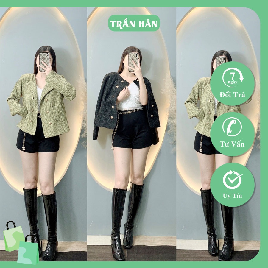 Áo dạ nữ chất dạ nhũ cổ tròn khuya đồng tay dài thời trang thu đôngI Trần Hân Shop 2005913