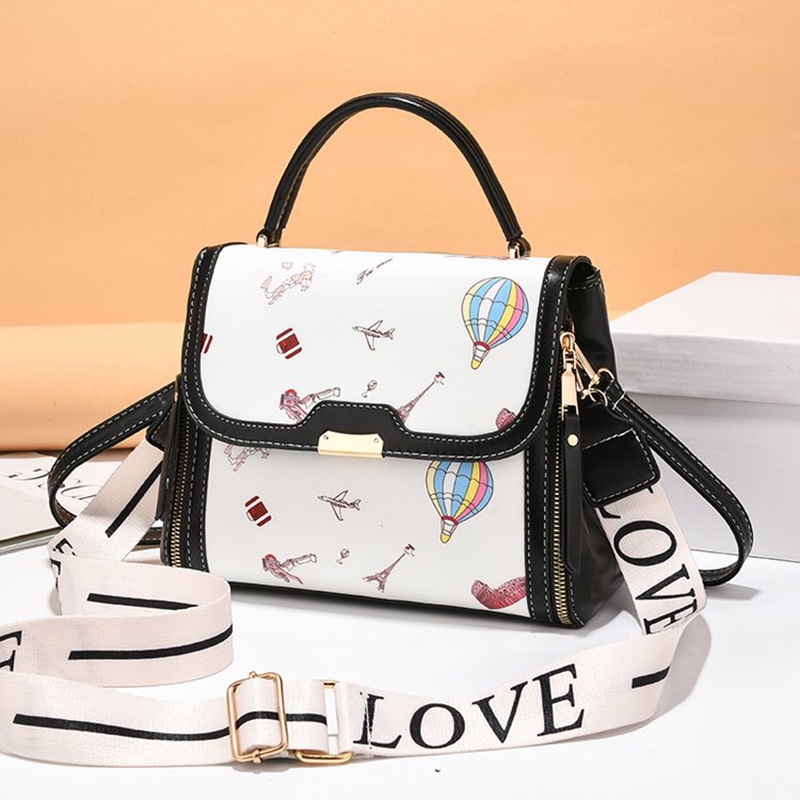 Túi đeo vai IELGY có tay cầm dáng vuông nhỏ sức chứa lớn in họa tiết dễ phối đồ thời trang cho nữ