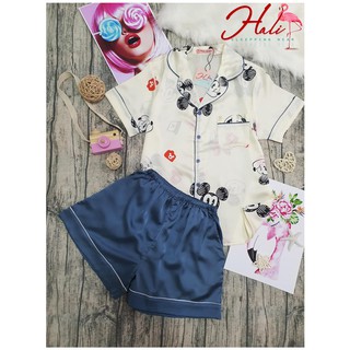 Đồ ngủ pijama lụa satin phối mickey