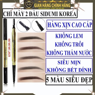 Bút chì kẻ chân mày lông mày 2 đầu lâu trôi không thấm nước chính hãng Sidumi hàn quốc dạng chuốt cho da dầu 4d nâu den
