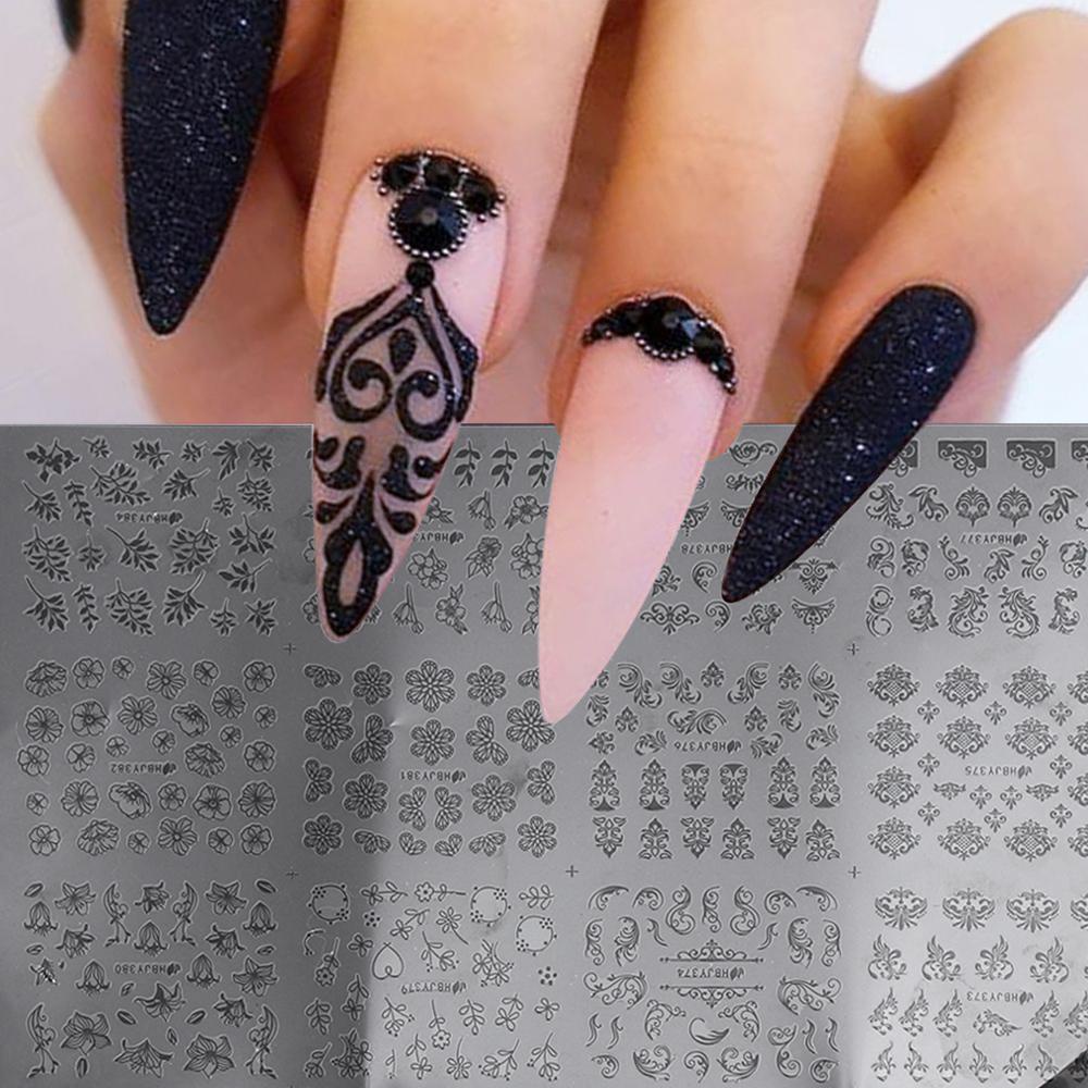 Tờ Đề Can 3D 12 Màu Trắng / Đen Dán Móng Nghệ Thuật DIY