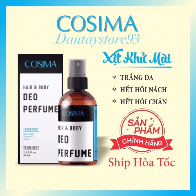 XỊT KHỬ MÙI HÔI NÁCH ,HÔI CHÂN ,HÔI TÓC COSIMA HƯƠNG NƯỚC HOA