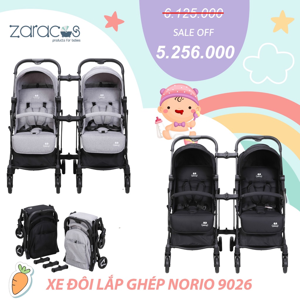 Xe đẩy đôi cho trẻ em - ZARACOS NORIO 9026 ( Ghép 2 xe đẩy đơn thành 1 xe đẩy đôi )