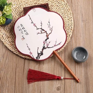 Quạt tròn cổ trang Trung Quốc in hoa vải lụa