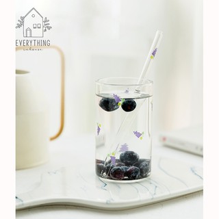 Ly thủy tinh nhiều họa tiết đáng yêu  (dâu, chuối, trứng, nho...) kèm ống hút