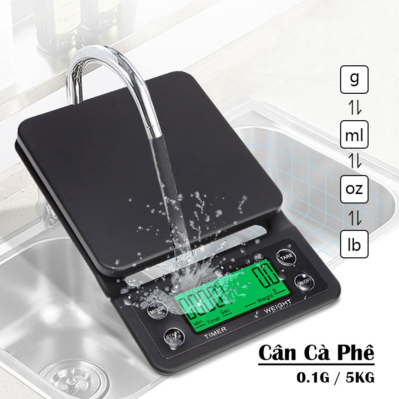 【Hàng Sẵn】Cân điện tử cân cà phê 5kg / 0.1g màn hình LCD Tử Mini Cân Nhà Bếp- Cân tiểu li nhiều chế độ