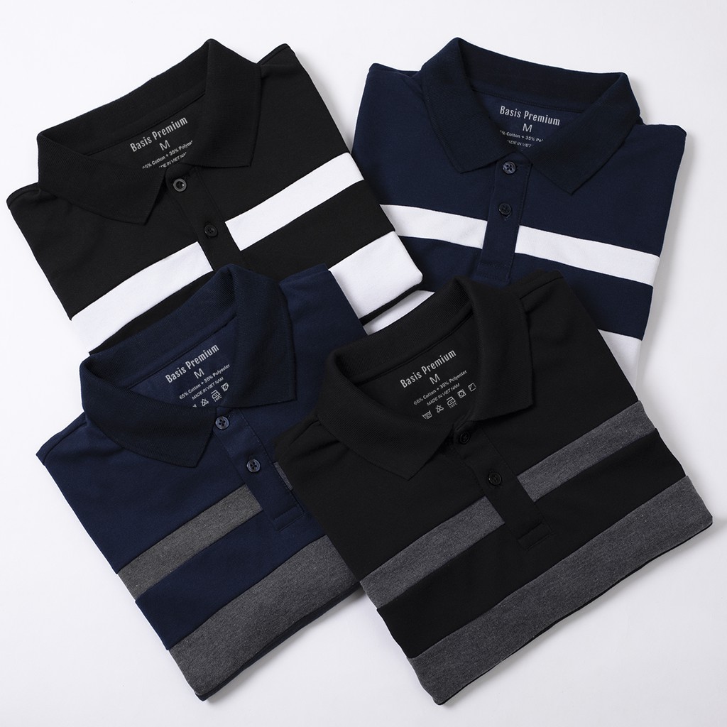 Áo polo nam có cổ thiết kế phối sọc ngực Basis APL95 | BigBuy360 - bigbuy360.vn