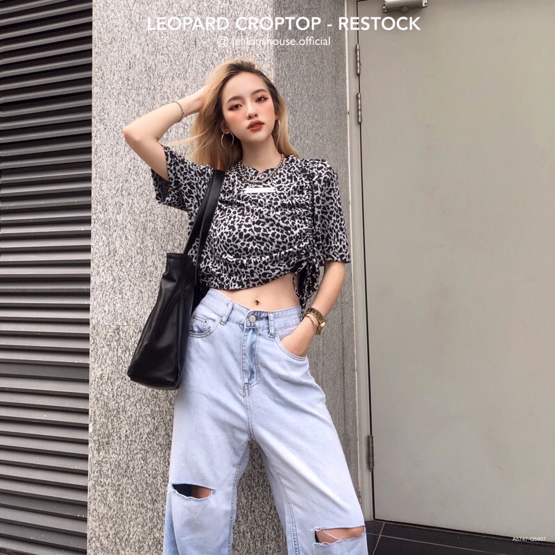 Áo phông nữ, áo croptop da báo dây rút ss01 Jealous product 5747