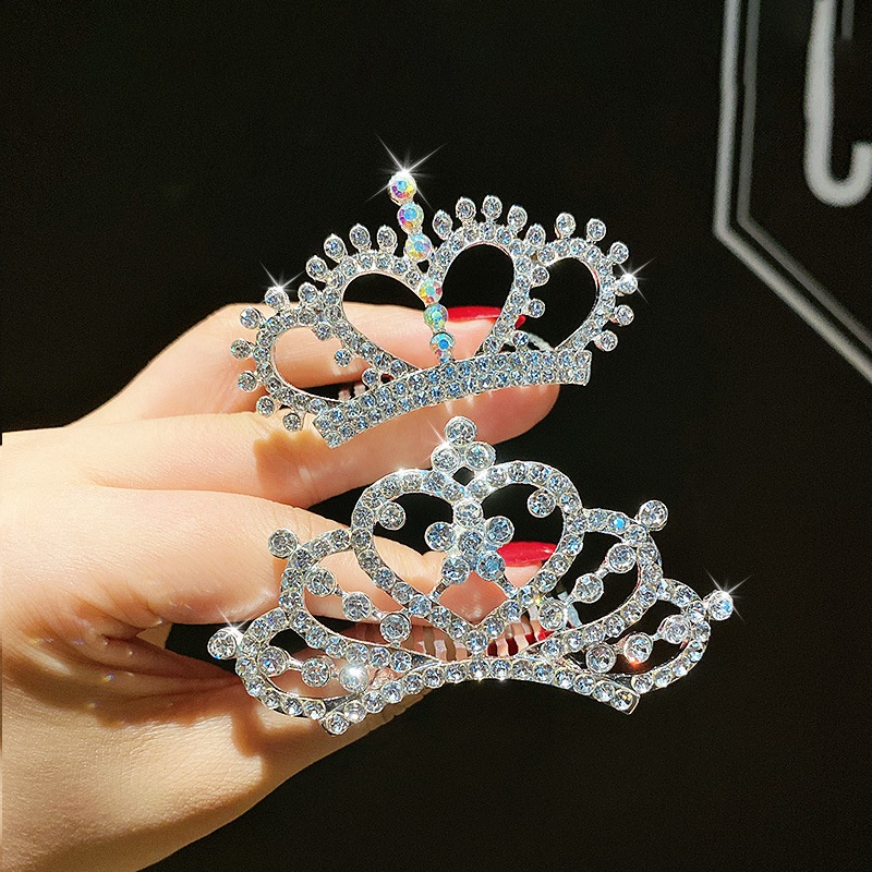 Cài tóc hình vương miện đính đá nhân tạo nhiều màu tùy chọn cho bé gái