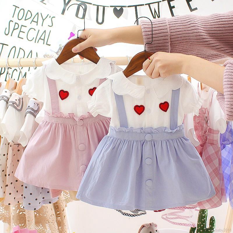 Đầm xòe 2 lớp tay ngắn in họa tiết trái tim cho bé gái