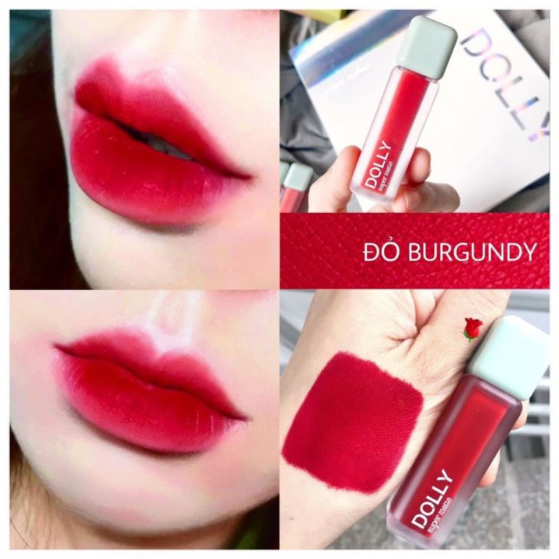 <Đỏ Burgundy>Son dolly super matte màu Đỏ Burgundy-màu hót