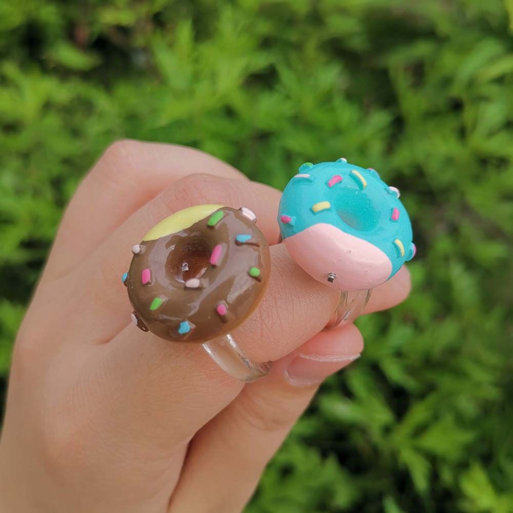 Nhẫn Nhựa Acrylic Trong Suốt Hình Phi Hành Gia / Bánh Donut Nhiều Màu Dễ Thương Thời Trang