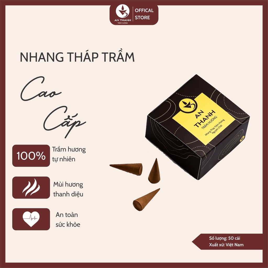 Nhang Tháp Trầm Hương Cao cấp - An Thanh Trầm Hương Hộp Nâu Đậm - Nhang trầm tự nhiên sạch, nhang thơm