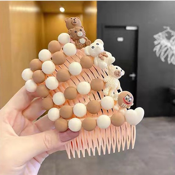 Lược cài tóc gấu hoa thỏ NÂU BE PASTEL đáng yêu dễ thương CA19