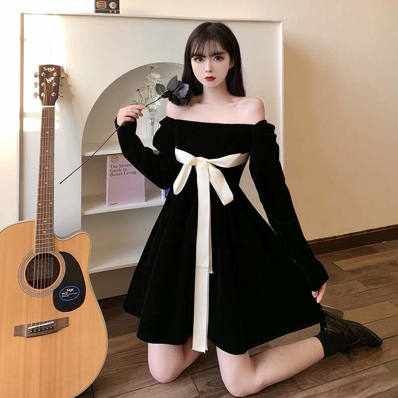 Đầm IELGY hai dây thắt nơ eo phong cách Pháp cổ điển thời trang cho nữ