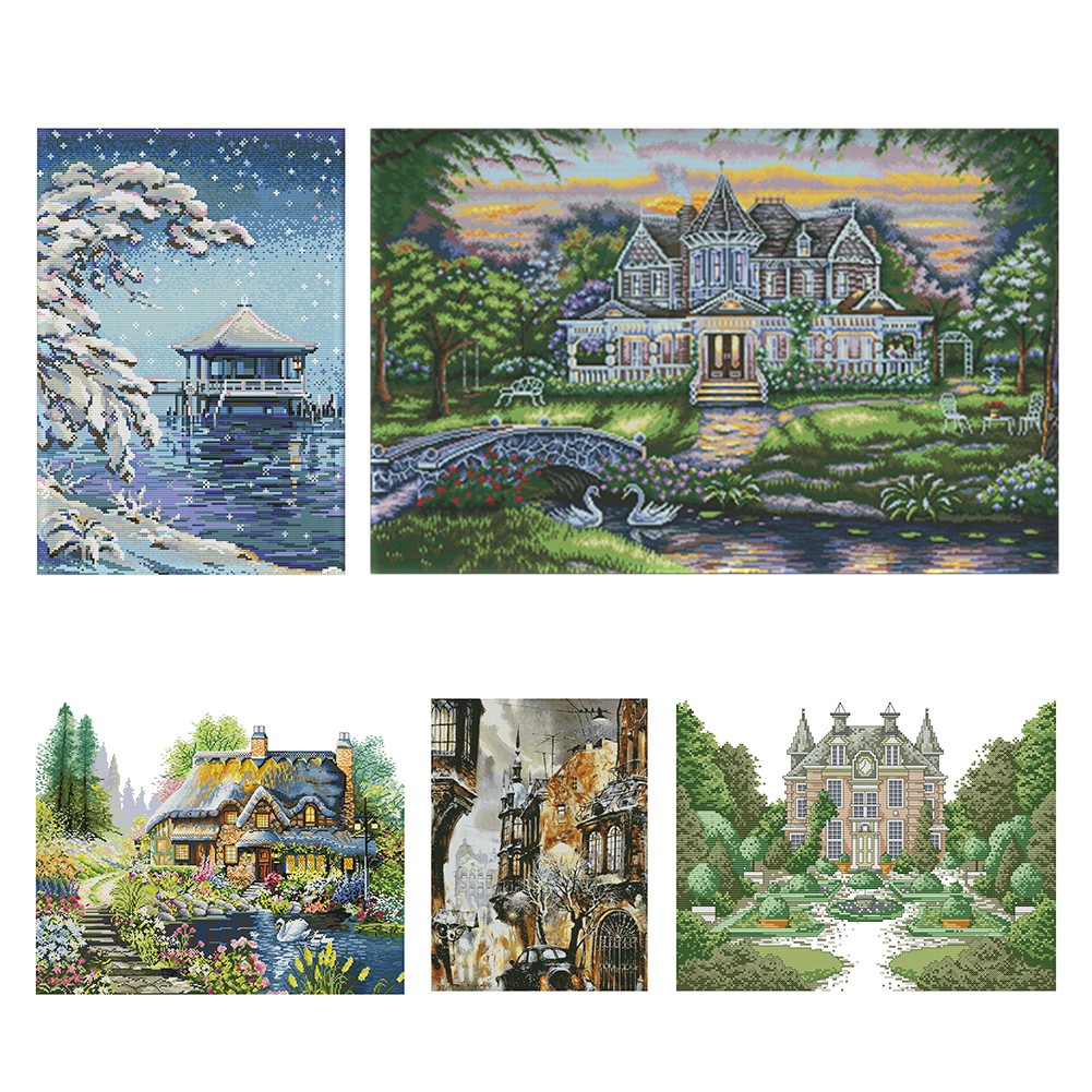 Bộ Dụng Cụ Thêu Tranh Phong Cảnh 14ct