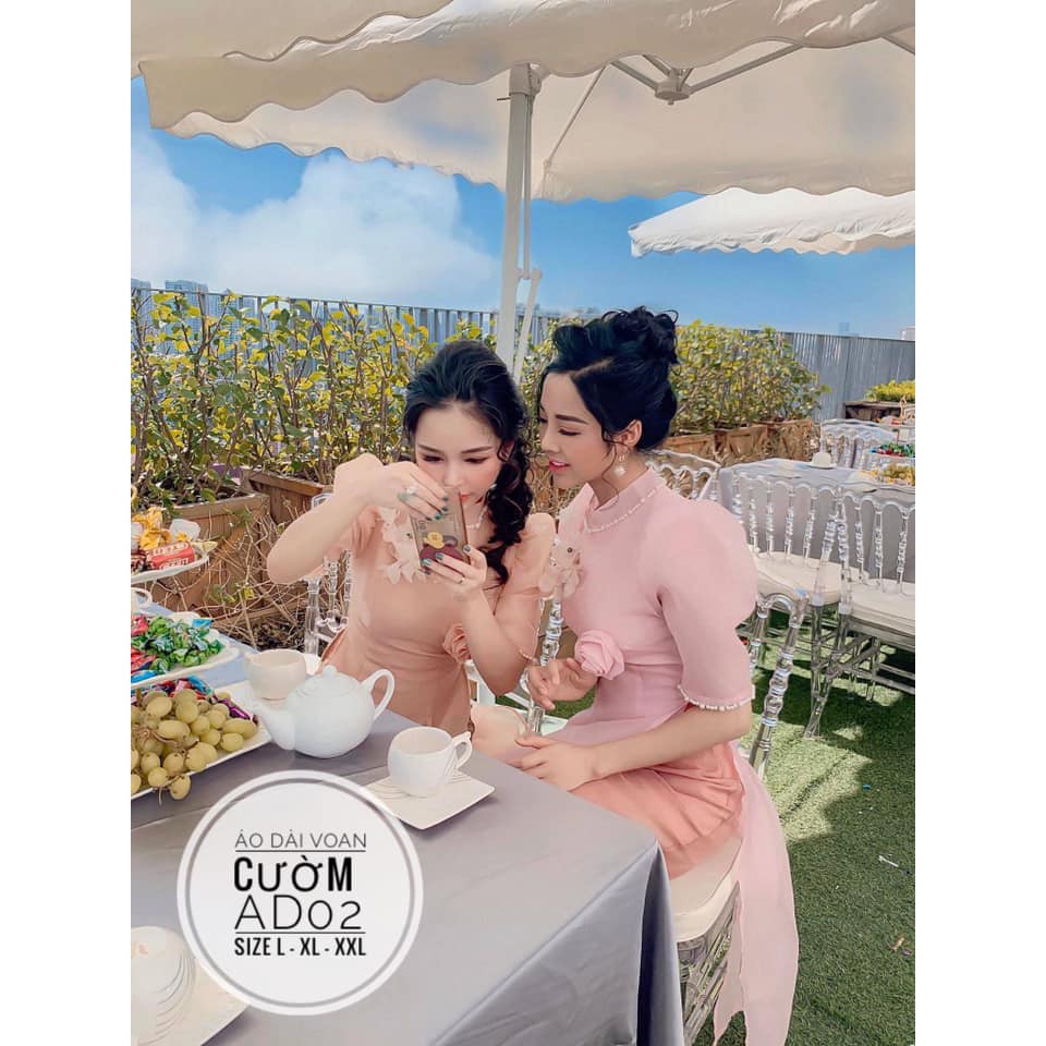 Áo dài voan Tết bigsize tay ngắn 4 màu size 55-90kg