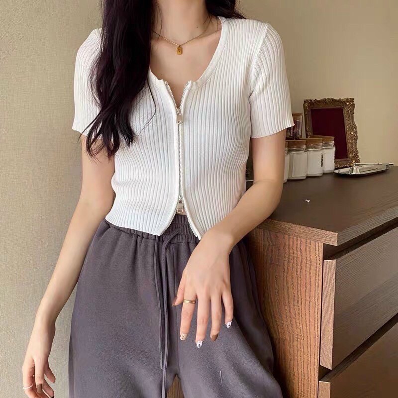 Áo Khóa Kéo 2 Đầu Cổ Tròn Sành Điệu (Khóa Kéo Điều Chỉnh)