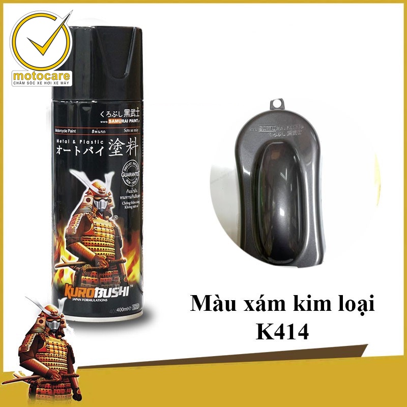 K414 _ Chai sơn xịt sơn xe máy Samurai K414 màu xám đen kim loại Kawasaki